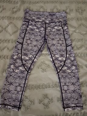 Snake Print Workout Capris with Blue And White Accents